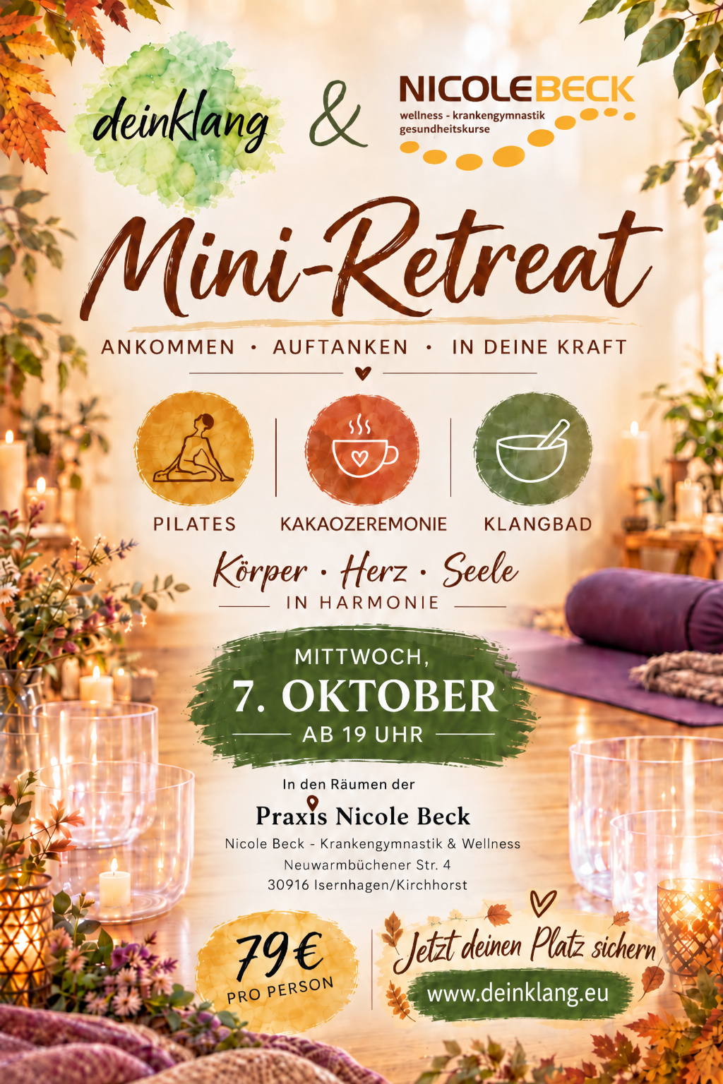 Mini-Retreat – Pilates, Kakaozeremonie und Klangbad in Kooperation mit deinKlang und Nicole Beck